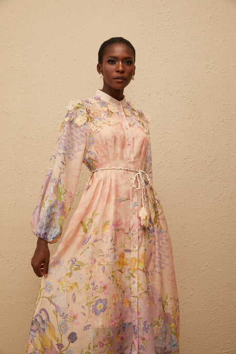 Aurohaya Delphine Pink Floral Print Maxi Dress