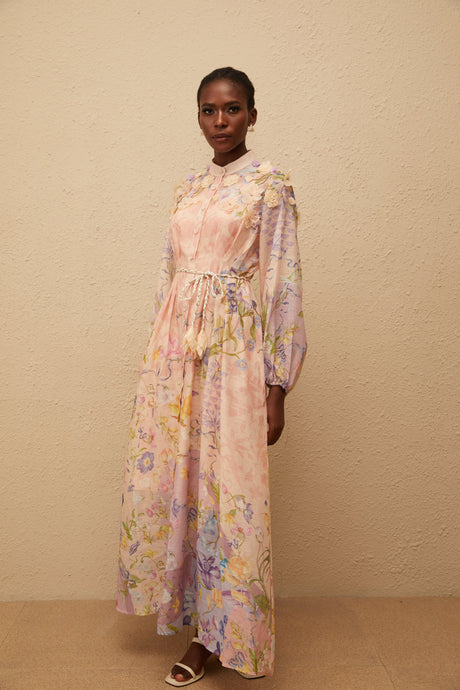 Aurohaya Delphine Pink Floral Print Maxi Dress