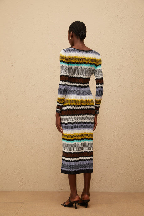 Aurohaya Frédérique Lilac Zigzag Woven Knit Midi Dress