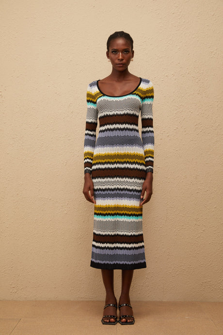 Aurohaya Frédérique Lilac Zigzag Woven Knit Midi Dress