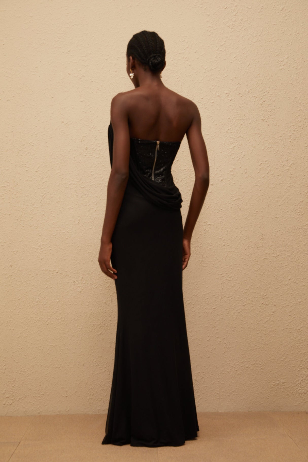 Aurohaya Scarlett Black Panelled Corset Maxi Dress