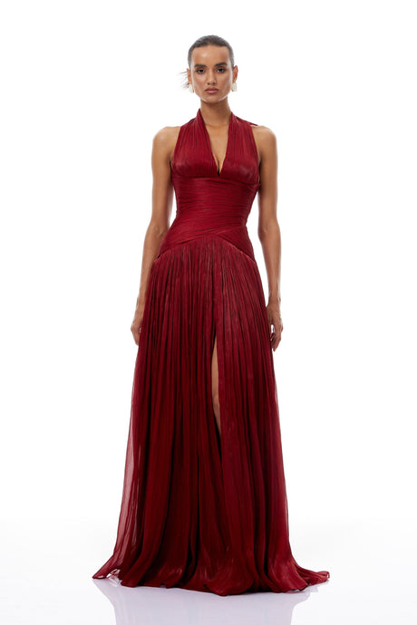 Aurohaya Verdelune Red Gathered Maxi Dress