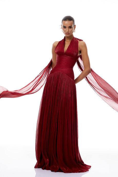 Aurohaya Verdelune Gathered Maxi Dress Wine