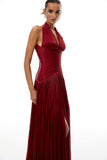 Verdelune Red Gathered Maxi Dress