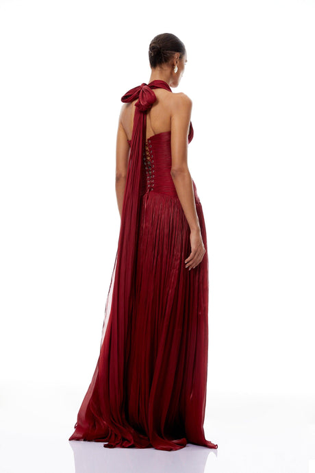 Aurohaya Verdelune Red Gathered Maxi Dress