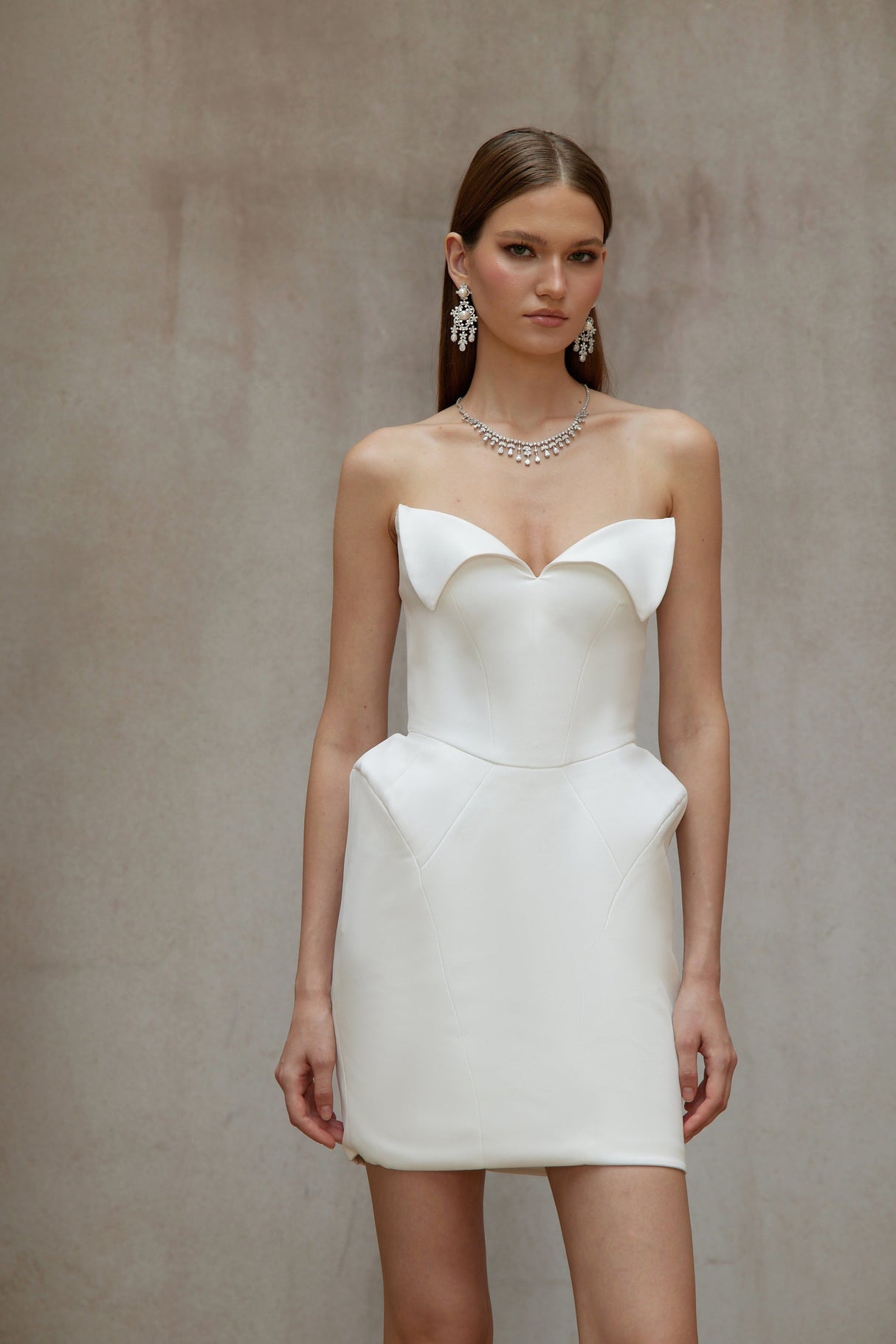 Aurohaya Alba White Barrel Waist Corset Mini Dress