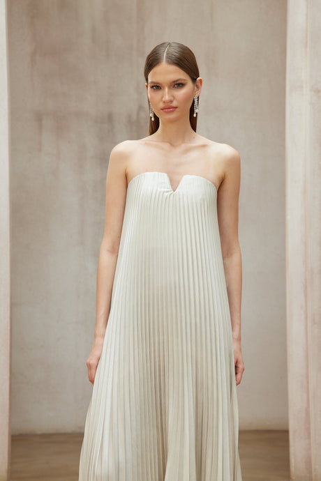 Aurohaya Satiné Gold Fully-pleated Maxi Dress
