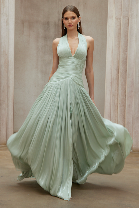 Aurohaya Verdelune Mint Green Gathered Maxi Dress