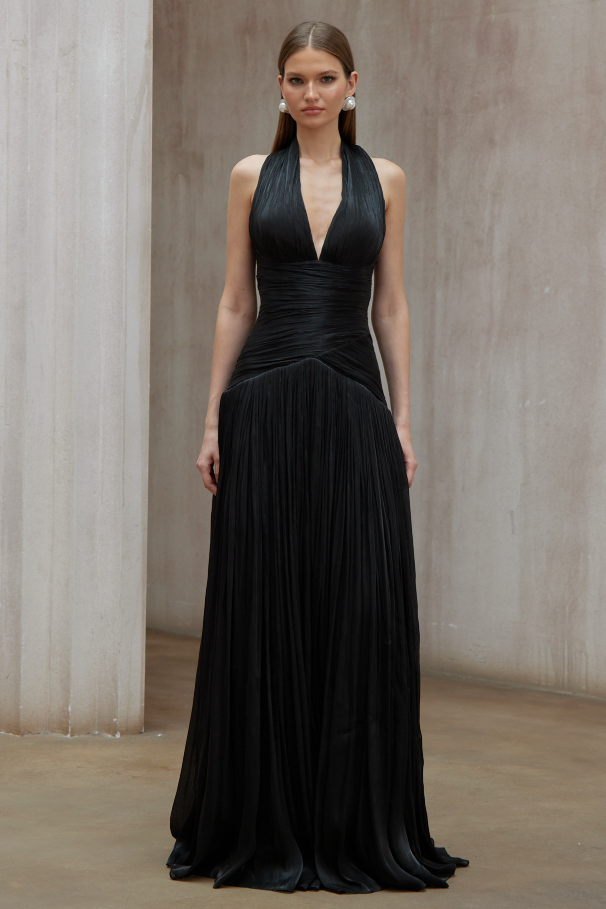 Aurohaya Verdelune Black Gathered Maxi Dress