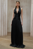 Verdelune Black Gathered Maxi Dress