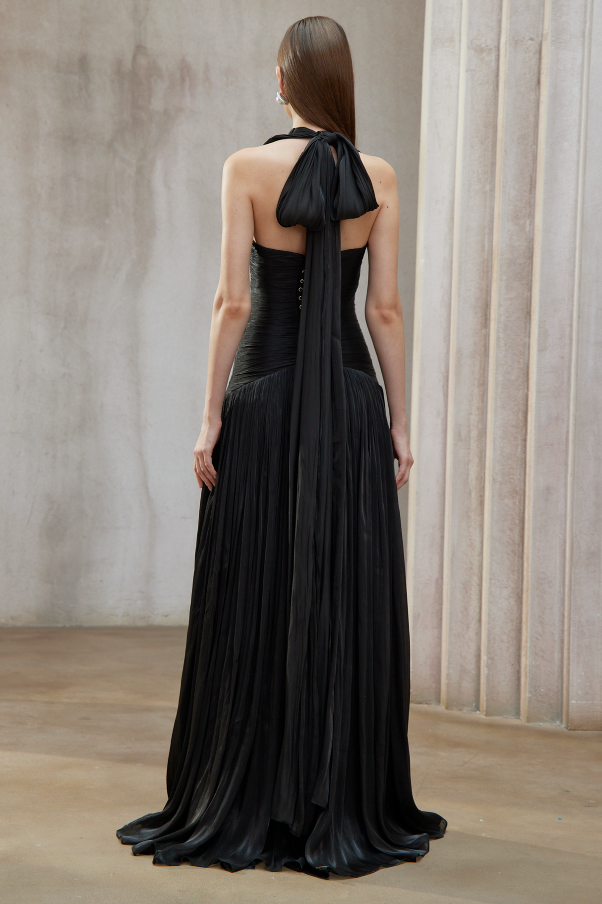 Aurohaya Verdelune Black Gathered Maxi Dress