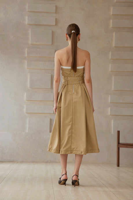 Aurohaya Alba Khaki Trench Style Midi Dress