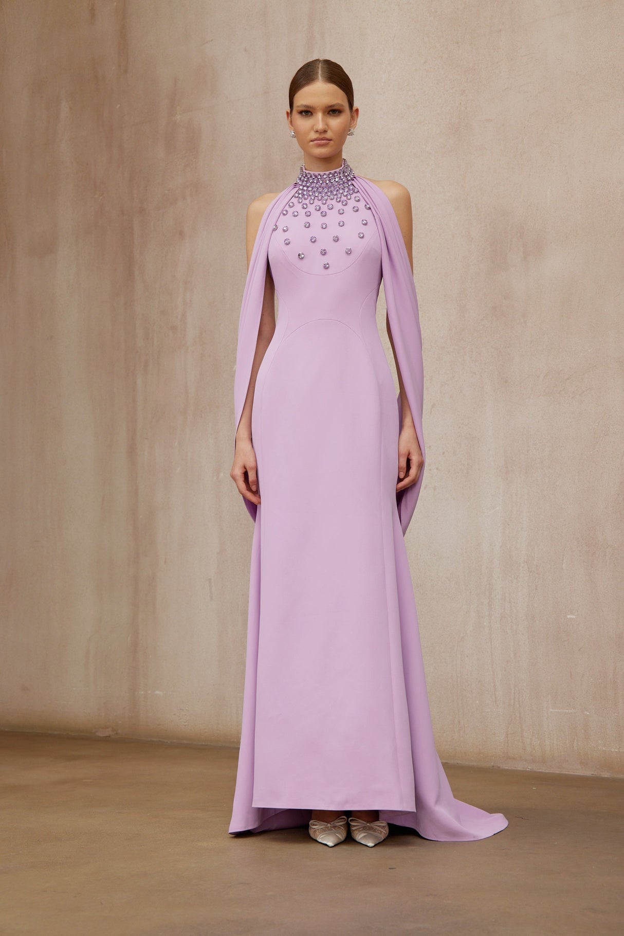 Aurohaya Cerise Purple Shawl Embellished Maxi Dress