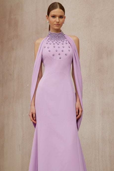 Aurohaya Cerise Purple Shawl Embellished Maxi Dress