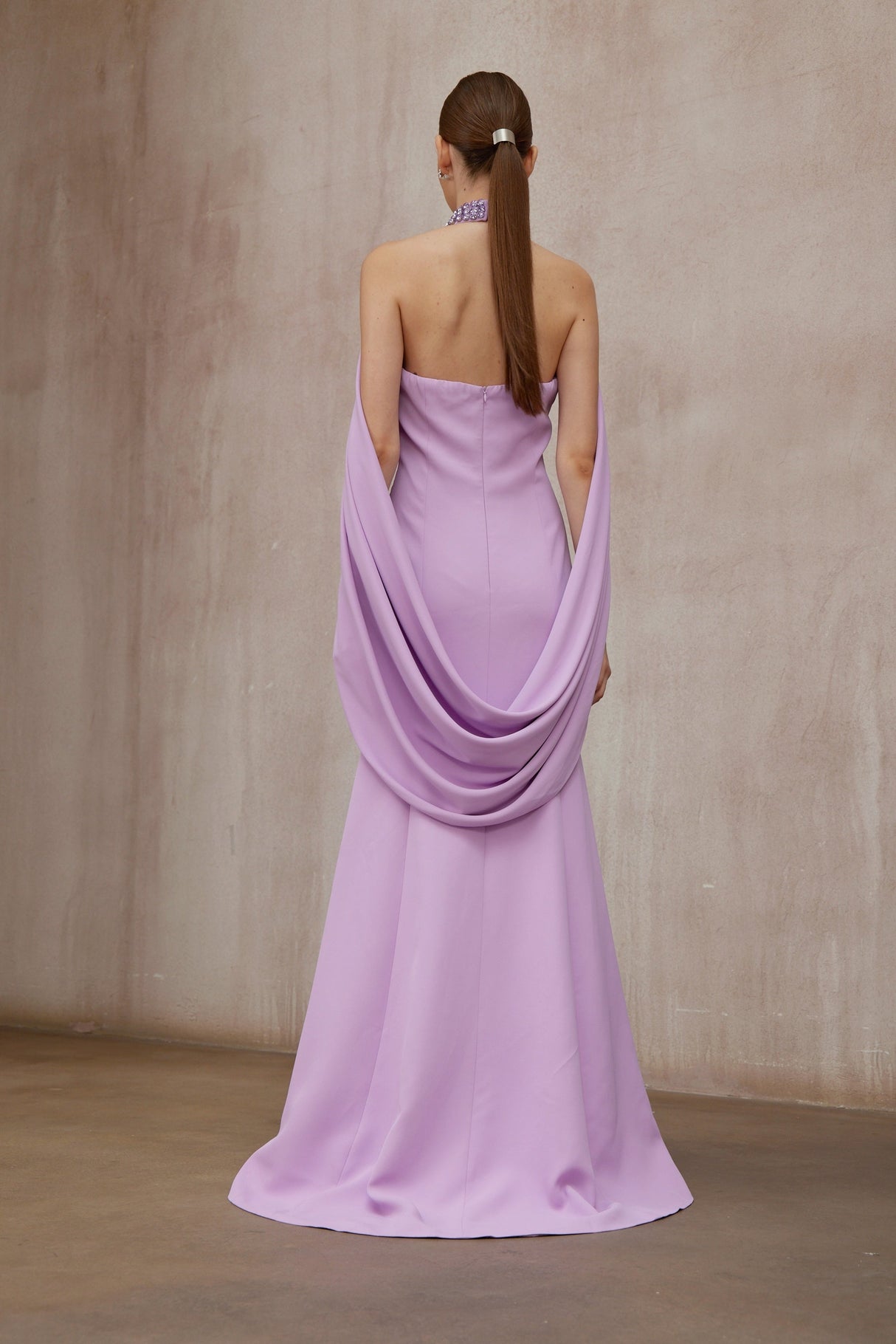 Aurohaya Cerise Purple Shawl Embellished Maxi Dress