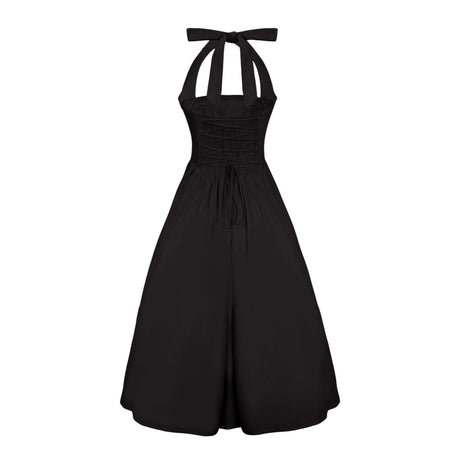 Aurohaya Eponine Black Layered Flared Hem Midi Dress