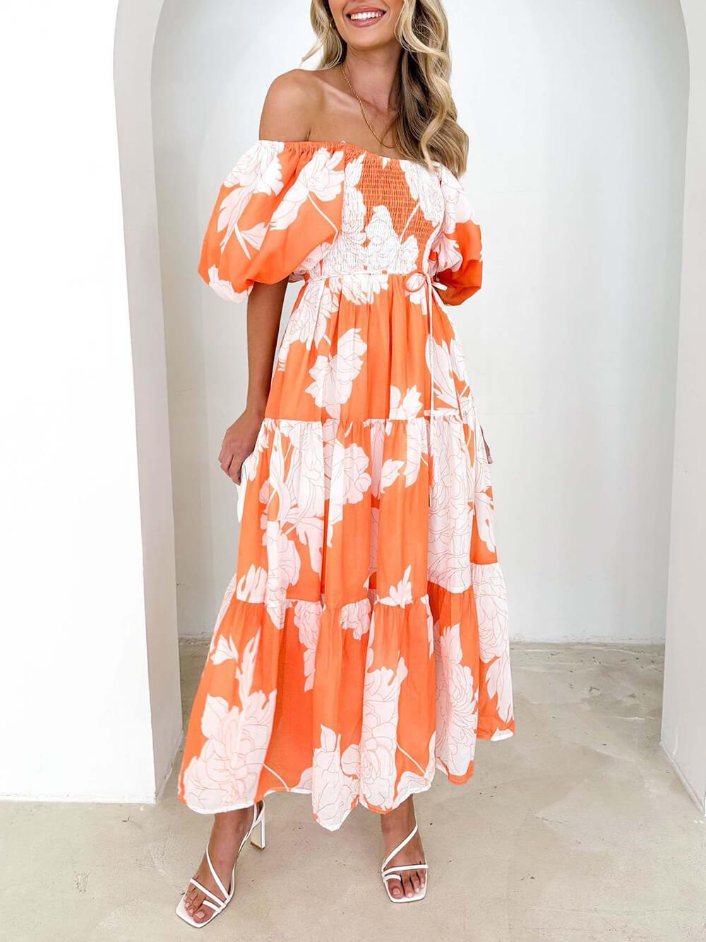 Aurohaya Unique Floral Print Patchwork Up Pleated Maxi Dress