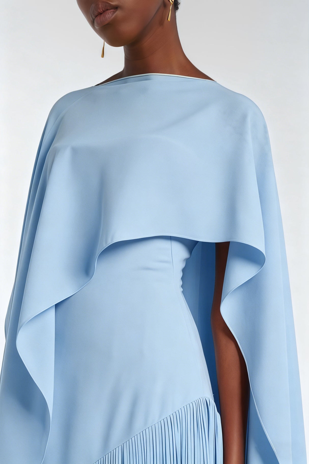 Aurohaya Cayetana Sapphire Blue Fringe Maxi Dress with Cape Effect