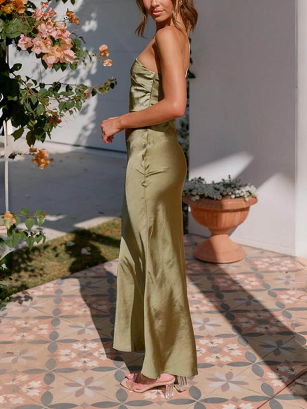 Aurohaya Spring/Summer One Shoulder Gown Waist Maxi Dresses