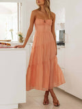 Backless Lace-Up Sleeveless Patchwork Slip Dress