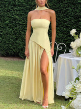 Elegant Wrap-Pleated High Slit Maxi Dress