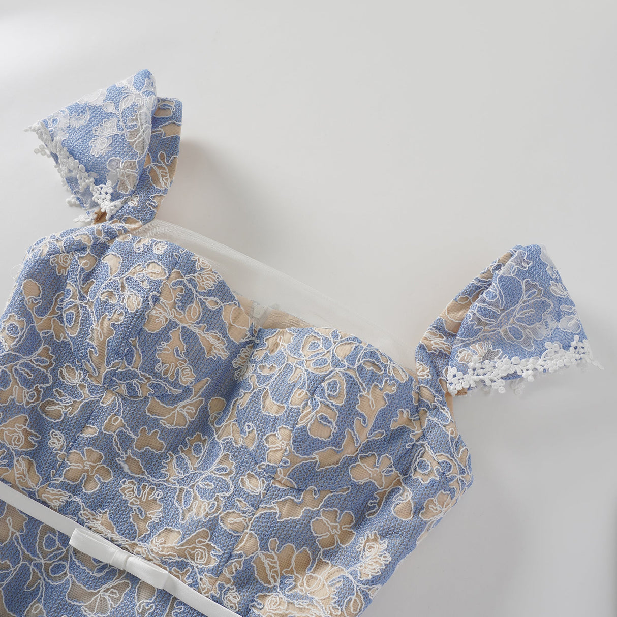 Aurohaya Gaëlle Blue Floral Embroidered Midi Dress