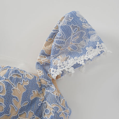 Aurohaya Gaëlle Blue Floral Embroidered Midi Dress