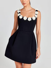 Aurohaya Elegant Beaded Floral Pocket Mini Dress Black