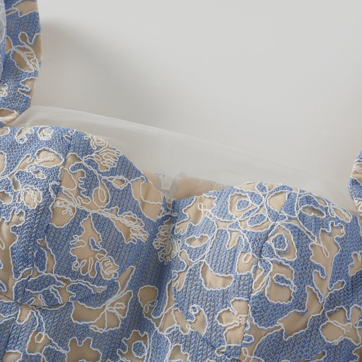 Aurohaya Gaëlle Blue Floral Embroidered Midi Dress