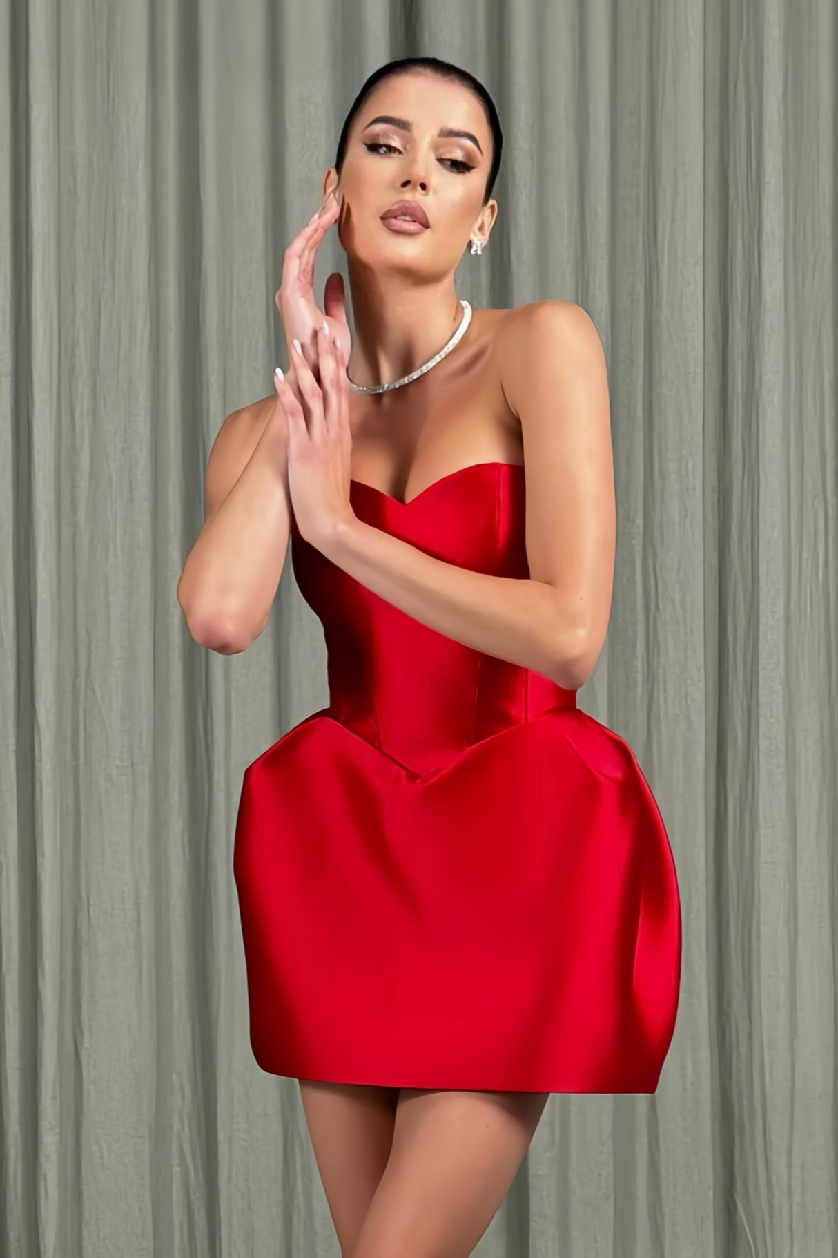 Aurohaya Laure Red Heart Off-shoulder Mini Dress