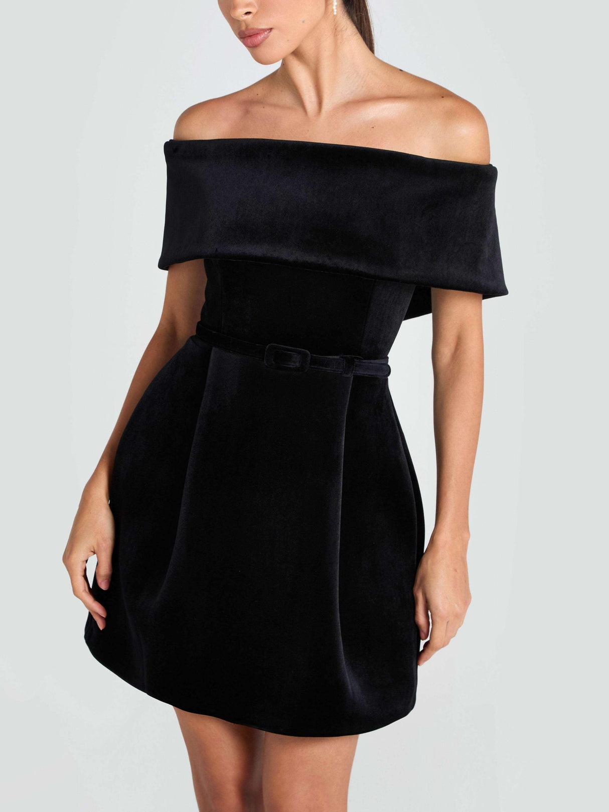 Aurohaya Elegant Off-The-Shoulder Mini Dress Black