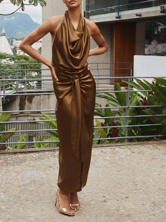 Aurohaya Swing Collar Slit Dress