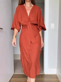 Bat Sleeve Lace-Up Dress