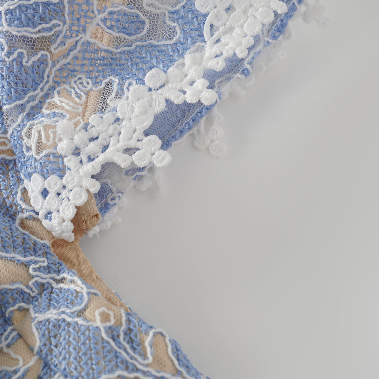 Aurohaya Gaëlle Blue Floral Embroidered Midi Dress