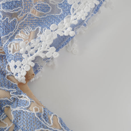 Aurohaya Gaëlle Blue Floral Embroidered Midi Dress