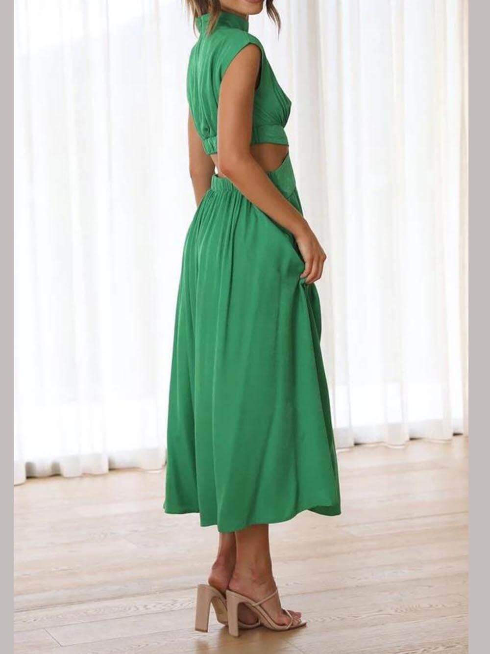 Aurohaya Cutout Waist Pocketed Vacation Midi Dress
