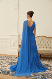 Faustine Blue Cape Design Ruched Maxi Dress