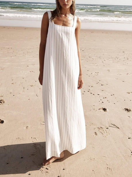 Aurohaya White With Charcoal Pinstripe Maxi Dress White