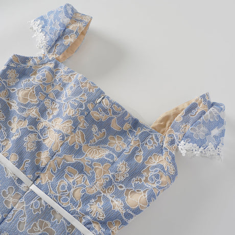 Aurohaya Gaëlle Blue Floral Embroidered Midi Dress