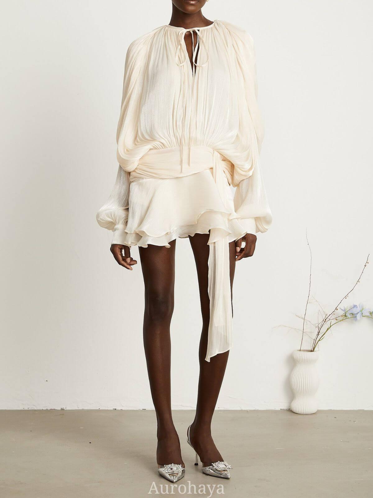 Aurohaya Amélie Fully Pleated Ruffled Mini Dress Netural