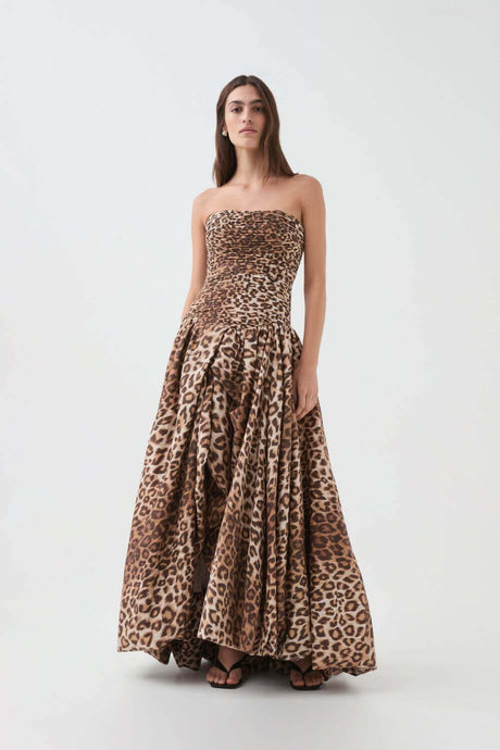 Aurohaya Jeanne Hydrangea Floral Strapless Maxi Dress Brown