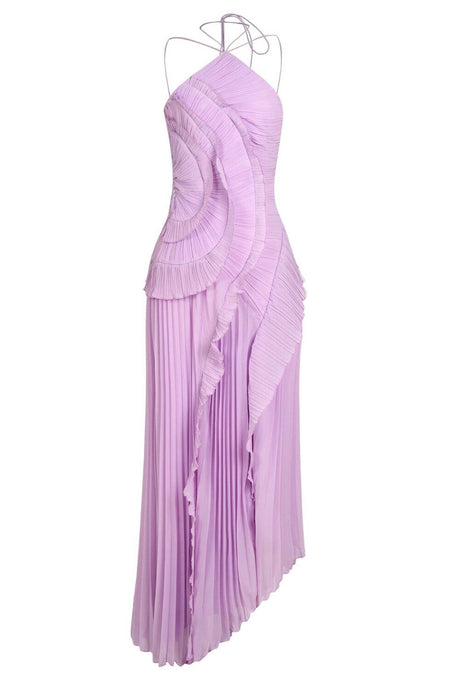 Aurohaya Véronique Ruffle Halter-Neck Pleated Maxi Dress