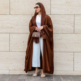 Bright Satin Solid Color Bat Sleeves Open Abaya