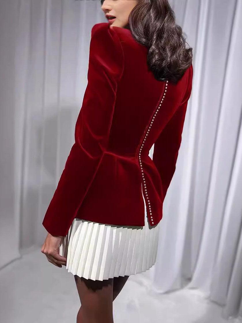 Aurohaya Elegant Colorblock Pleated Hem Mini Dress