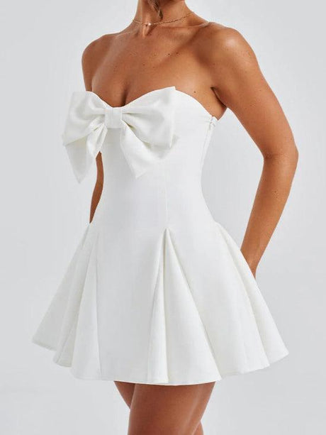 Aurohaya Elegant Strapless Sweet Bow Mini Dress