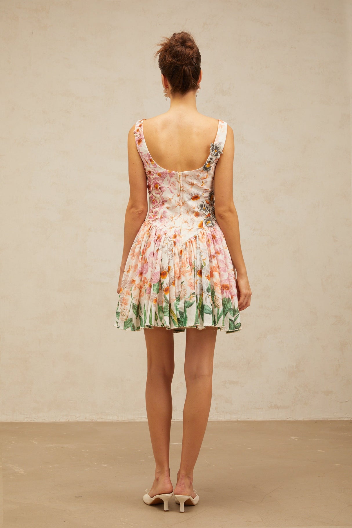 Aurohaya Michèle pink floral-print pleated mini dress