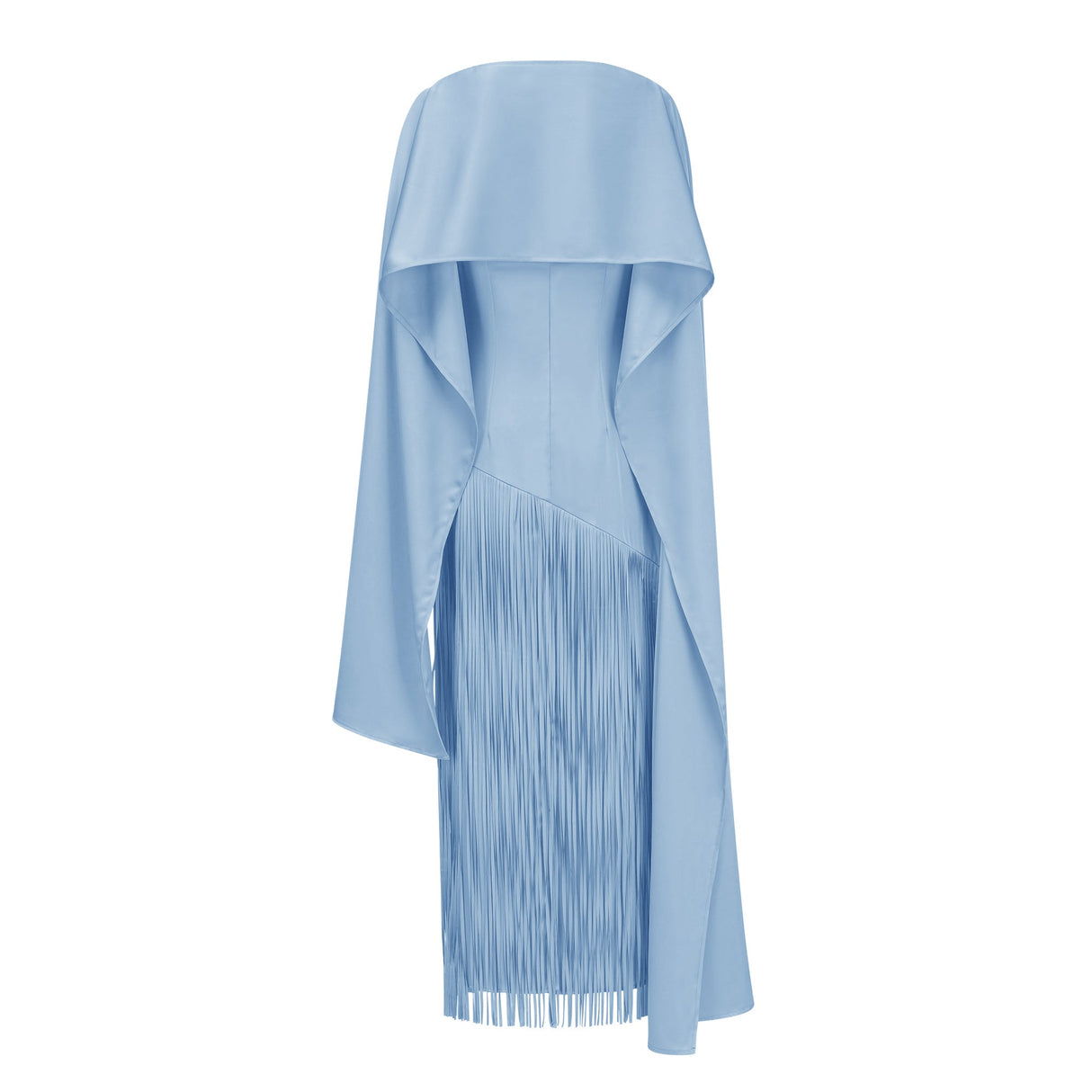 Aurohaya Cayetana Sapphire Blue Fringe Maxi Dress with Cape Effect