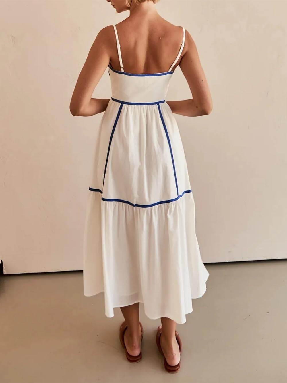 Aurohaya Contrast Color Trim Adjustable Straps Midi Dress