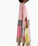 Unique Satin Striped Contrast Bat Sleeve Midi Dress