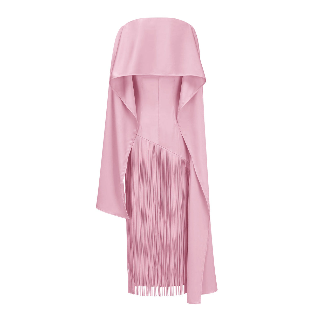 Aurohaya Cayetana Pink Fringe Maxi Dress with Cape Effect